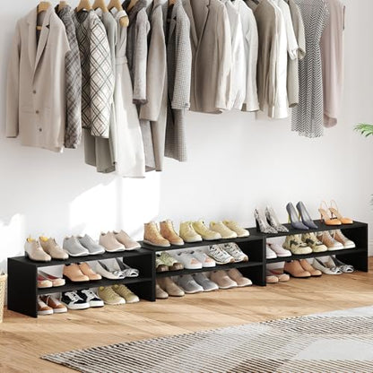 COSTWAY 6-Tier Shoe Rack, Extra Wide Shoe Shelf Organizer with Stackable Design, 31" Freestanding Adjustable Storage Shoe Stand for Small Space Entryway Hallway Closet (1,Black) - color: Black