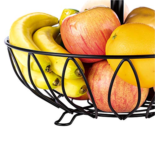 2 Tier Fruit Basket Bowl, Vegetable Organizer, Metal Black | Space-Saving, Home Fruit Rack Stand for Countertop, Storage Bread, Snacks, Fits Under Cabinets - color: 2 Tier-Black