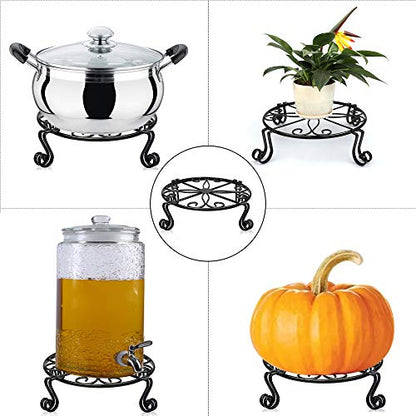 2 Pack 12"x3.1" Black Plant Stand for Flower Pot Heavy Duty Potted Holder Indoor Outdoor Metal Rustproof Iron Garden Container Round Supports Rack for Planter Bronze,Pumpkin Stand Outdoor