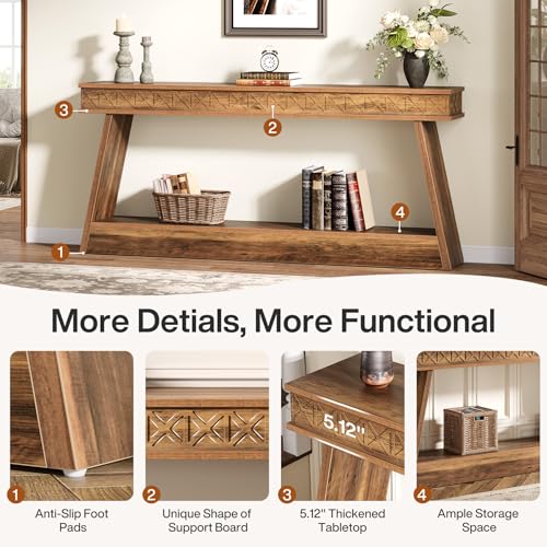 Tribesigns 70.9 Inch Long Console Table for Entryway, 2-Tier Farmhouse Entryway Table with Storage, Narrow Sofa Table Behind the Couch, Wood Accent Table for Hallway, Living Room, Foyer, Rustic Brown - color: Rustic Brown