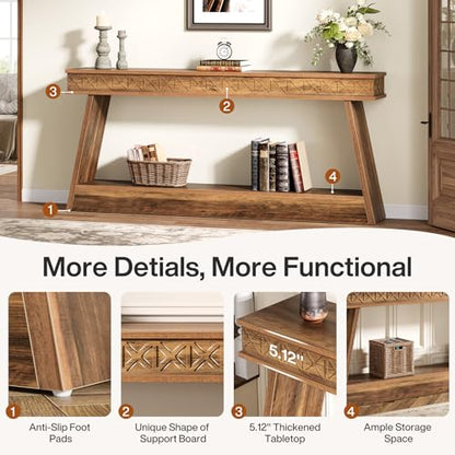 Tribesigns 70.9 Inch Long Console Table for Entryway, 2-Tier Farmhouse Entryway Table with Storage, Narrow Sofa Table Behind the Couch, Wood Accent Table for Hallway, Living Room, Foyer, Rustic Brown - color: Rustic Brown