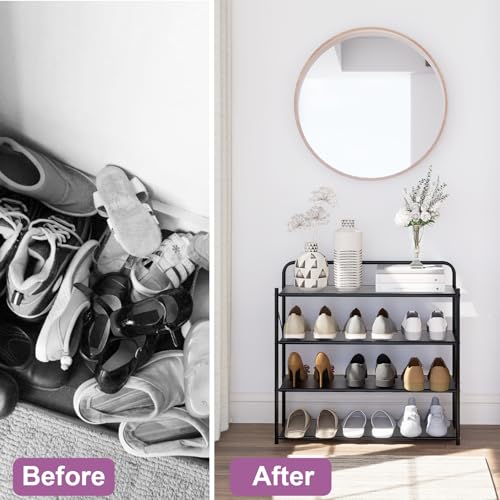 4 Tier No-Assembly Shoe Rack, Foldable Shoes Rack Organizer Without Installation, Portable Solid Metal Shoe Shelves for Closet, Entryway, Front Door Entrance - size: 4 Tier