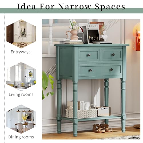 LUMISOL Small Console Table with 3 Storage Drawers for Entryway, Slim Sofa Table with Bottom Shelf, Narrow Side Table for Hallway Foyer, Light Blue - color: Light Blue