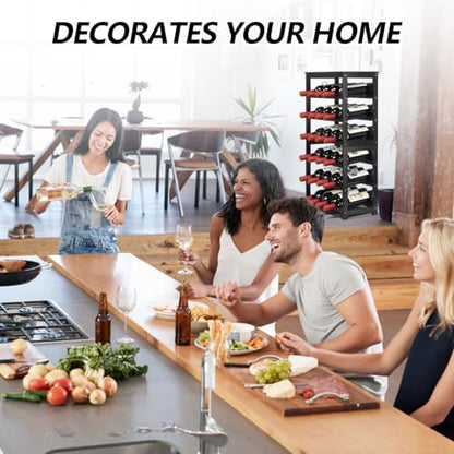 Wine Rack 24-Botttle Freestanding Floor, 6-Tier Wine Rack Shelf with Table Top, Bamboo Display Wine Storage Shelves Kitchen Bar Dining Room Living Room, Black - color: 6 Tier Black