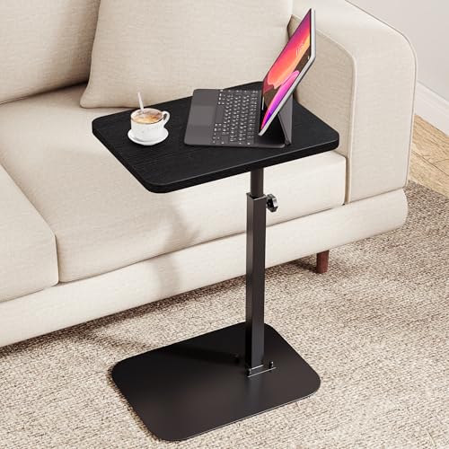 ELYKEN TV Tray Table, C-Shape Couch Desk, 360° Swivel Side Table Height Adjustable, Laptop Stand for Couch Recliner, Small Bedside Tables (Black) - color: Black