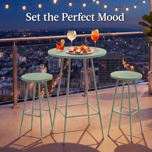 Best Choice Products 3-Piece Patio Dining Set, Bar Height, Outdoor Bistro Set, Outdoor Round Bar Table w/ 2 Bar Stools, Steel - Sage - color: Sage