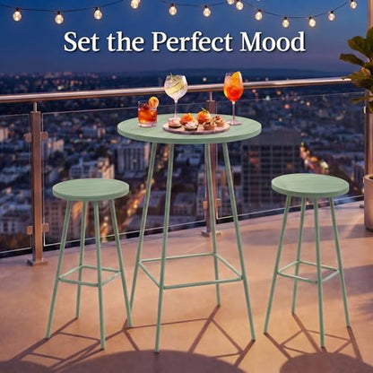 Best Choice Products 3-Piece Patio Dining Set, Bar Height, Outdoor Bistro Set, Outdoor Round Bar Table w/ 2 Bar Stools, Steel - Sage - color: Sage