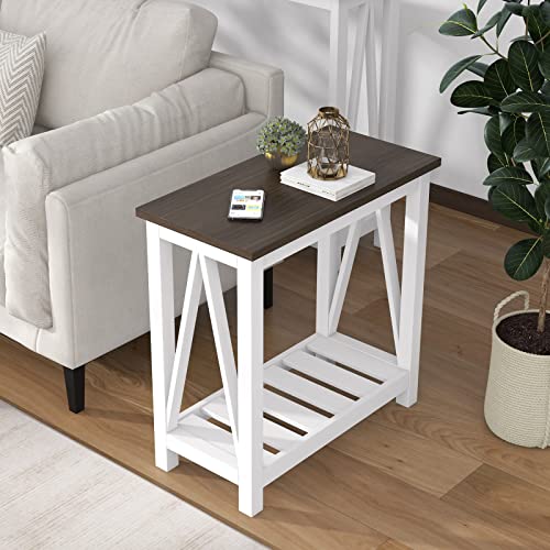 ChooChoo Farmhouse End Table Set of 2, Narrow Side Table with Shelf | Slim Bedside Table ,Small Spaces, Rustic Nightstand, Living Room, Bedroom,White - color: White, size: 2 Pack