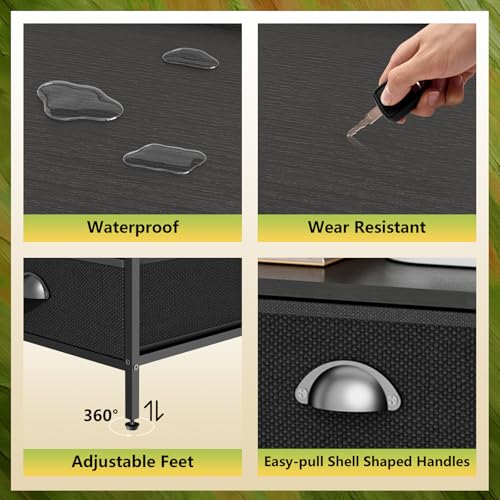 Night Stand Set 2, Nightstand with 2 Fabric Drawer, End Table with Open Shelf, Bedside Table Side Table with Wooden Top for Bedroom, Black - color: Black(2drawer), size: Set of 2