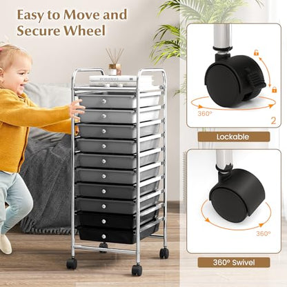 DREAMADE Rolling Cart with Storage Drawers, Utility Cart with Removable Plastic Drawers, Lockable Wheels, Art Cart for Classroom Organization Art Supplies Office Scrapbook (10 Drawers, Mixed-black) - color: Mixed-black, style: 10 Drawers