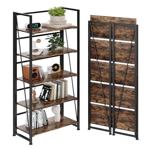 BHG Vintage Multifunctional Folding Bookshelf, No-Assembly Plant Stand Storage Rack Shelves for Home Office (Fire, 5-Tier) - color: Fire, size: 5-tier