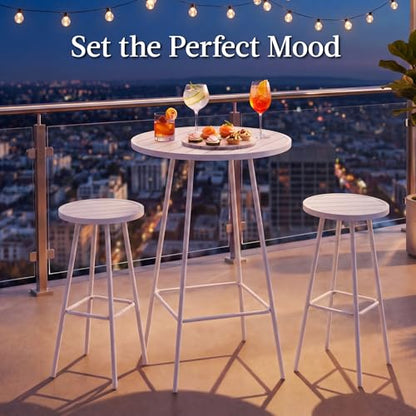 Best Choice Products 3-Piece Patio Dining Set, Bar Height, Outdoor Bistro Set, Outdoor Round Bar Table w/ 2 Bar Stools, Steel - White - color: White