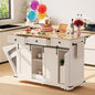 Garvee 54" Kitchen Island with Drop Leaf & Power Outlet | Large Rolling Cart with Trash Cabinet, 2 Sliding Barn Doors, 3 Drawers Mobile Island Table, Spice Rack & Towel Rack, White - color: White & Oak