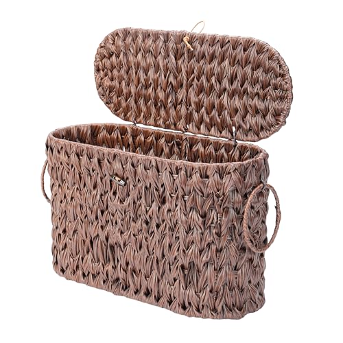 Coeusy Toilet Paper Basket with Lid, Wicker Basket for Bathroom Organizers and Storage, Holds Up to 6 Mega Rolls, Decorative Hand-Woven Rattan Bathroom Decor Accessories, Brown - color: Brown