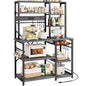 SUPERJARE Large Bakers Rack with Power Outlets, 6-Tier Microwave Stand, Coffee Bar with 12 S-Shaped Hooks, Kitchen Shelf with Wire Basket, 39.4 x 14.6 x 66.9 Inches, Charcoal Gray - color: Charcoal Gray, size: 39.4inch