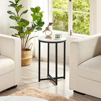 Yaheetech Round End Table Set of 2,16in Faux Marble Accent Table,Modern Side Table with Marble Top and Metal Frame,Small Coffee Table Telephone Table for Living Room/Small Space,Black - color: Black