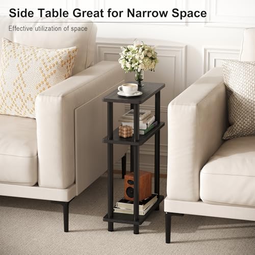 Apicizon Small Narrow Side Table, 3-Tier Skinny End Table with Storage Shelf, Slim Nightstand Bedside Table for Small Spaces, Living Room, Bderoom, Black - color: Black, style: Narrow Side Table