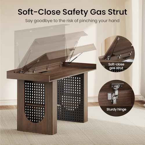 55" Convertible Computer Desk, 2-in-1 Flip-Top Desk & Dining Table with Hidden Storage, Built-in Power Strip, Pegboard, Soft-Close Gas Spring, Space-Saving for Small Apartment, Black Walnut - color: Black Walnut