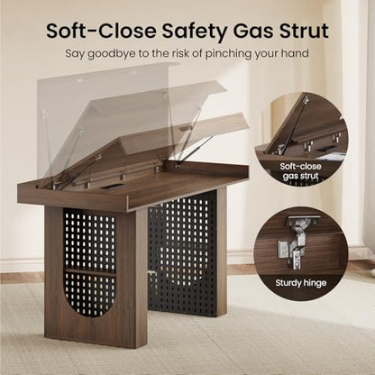 55" Convertible Computer Desk, 2-in-1 Flip-Top Desk & Dining Table with Hidden Storage, Built-in Power Strip, Pegboard, Soft-Close Gas Spring, Space-Saving for Small Apartment, Black Walnut - color: Black Walnut