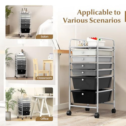 DREAMADE Rolling Cart with Storage Drawers, Utility Cart with Removable Plastic Drawers, Lockable Wheels, Art Cart for Classroom Organization Art Supplies Office Scrapbook (6 Drawers, Mixed-black) - color: Mixed-black, style: 6 Drawers