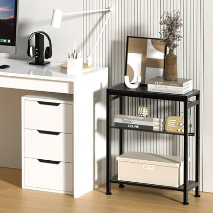 Side Table for Small Spaces, Narrow End Table with Adjustable V-Shaped Magazine Rack, 7.1"D x 17"W x 21.7"H, Black - color: Black, size: 1-pcs