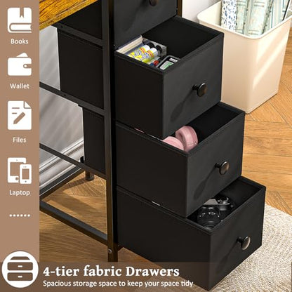 Small Computer Desk with 4 Fabric Drawers, 36 Inch Reversible Writing Desk for Home Office Bedroom, Modern Simple Kids Student Study Desk with Storage, Compact Desk for Small Spaces, Rustic Brown - color: Brown