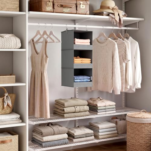 Lifewit 3 Tier Hanging Closet Storage Organizer for Shelves, Front Anti-Slip Clothes Storage Hanger with 2 Sturdy Hooks, Vertical Foldable Sweater Organization for Shlef, Wardrobe, Dorm, RV, Gray