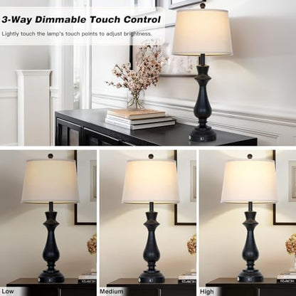 Touch Lamps for Night Stand - 29.5" Tall Bedside Lamp with USB C+A, 3 Way Dimmable Bedroom Lamps, Black Metal Table Lamps for Living Room,Single Black - color: Black-1P
