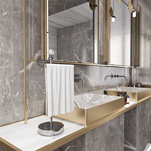 ROLABAM Bath Hand Towel Holder Standing, Stainless Steel Stable Free-Standing Towel Bar for Bathroom Kitchen Countertop, Rustic Towel Ring Stand with Crystal Ball 15.7” H (Polished Chrome, 2 Pack) - color: Polished Chrome-2pcs