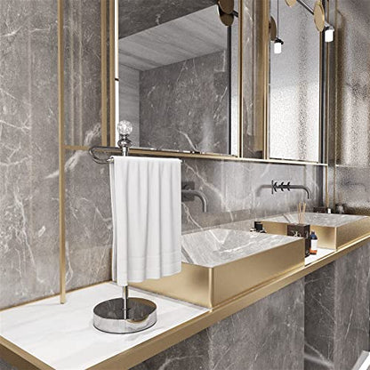 ROLABAM Bath Hand Towel Holder Standing, Stainless Steel Stable Free-Standing Towel Bar for Bathroom Kitchen Countertop, Rustic Towel Ring Stand with Crystal Ball 15.7” H (Polished Chrome, 2 Pack) - color: Polished Chrome-2pcs