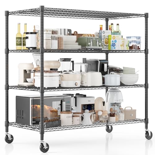 Homdox Heavy Duty Metal Shelves for Storage, 4 Tier Storage Racks and Shelving, Commercial Adjustable Wire Shelving Unit on Wheels, Garage Rack Pantry Shelves Kitchen Shelving, 24"x60"x72", Black - color: Black, size: 24"Dx 60"Wx 72"H, 4 Tier