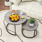 HOJINLINERO Round Nesting Coffee Tables Set of 2,Black+Warm Grey,Large | Center Tables for Living Room,Bedroom,Office,Home Small Space,Stacking Side Tables,Sturdy and Easy Assembly,Wood Desktop - color: Grey, size: Large