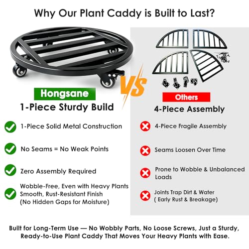 18" Round Plant Stand with Wheels Heavy Duty,Large Metal Plant Caddy Indoor Outdoor Use,Rolling Plant Dolly with Industrial Casters,Rust-Proof Black Plant Tray for Large Planters Pots,1-Pack - size: 18-Inch (1-Pack)