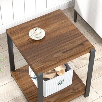 FOLUBAN Modern End Table, Square Side Table with Storage Shelf for Living Room, Rustic Wood Night Stand for Bedroom, Walnut - color: Walnut