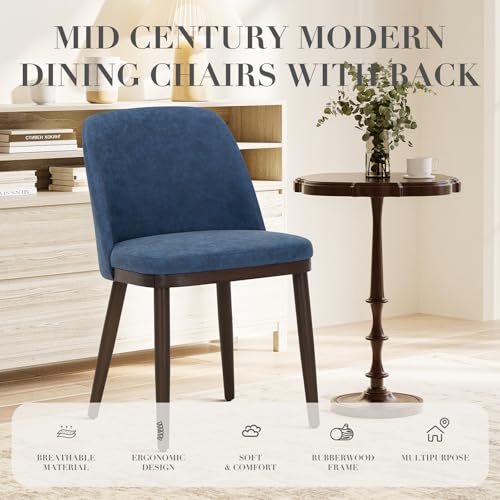 COLAMY Upholstered Dining Chairs Set of 2, Modern Kitchen Chairs with Back, Leather Side Dining Room Chairs with Wood Legs for Kitchen Dining Room Restaurant,Blue - color: Blue, size: Set of 2