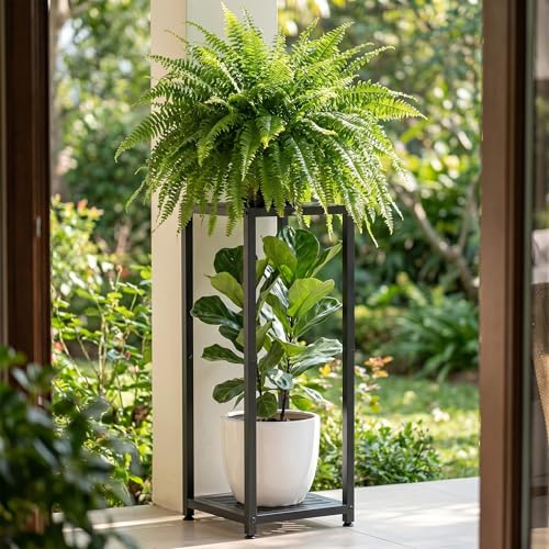 TOSKING Tall Plant Stand Indoor – 2-Tier Modern Metal Shelf, 30" Height & 200 LBS Capacity, Heavy Duty for Living Room, Balcony, Garden (Black) - color: Black-2-tier 30''
