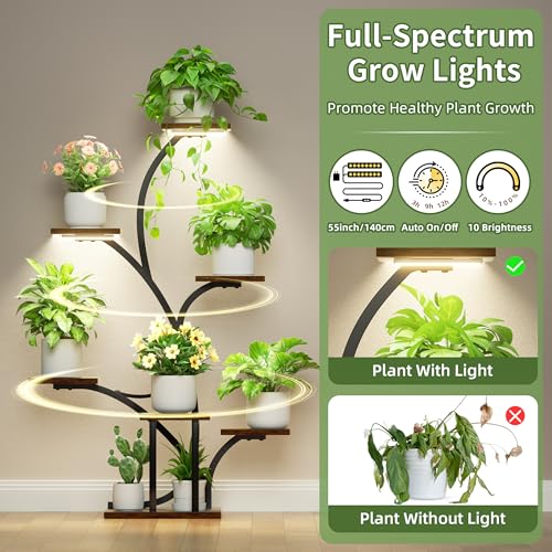 Plant Stand Indoor with Grow Lights - 2 Pack Plant Shelf, 7 Tier Lighted Corner Plant Stands for Indoor Growing, 40" Metal Flower Holder, Tree-Shaped Display Shelves with Adjustable Light, Black