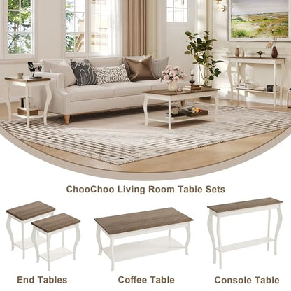 ChooChoo End Tables Living Room, Side Tables Living Room with Curved Legs and Storage Shelf, Small End Tables for Small Spaces, Soft White