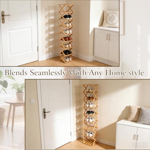 Foldable Shoe Rack, Tier No-Assembly Bamboo Rack, 2026 New Portable Bamboo Corner Shoe Rack, Multifunctional Narrow Shoe Shelf for Entryway, Closet, Corner, Bedroom (2 Layers)