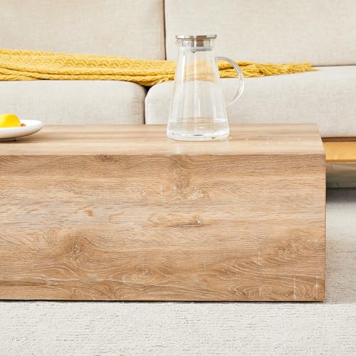 39"Rectangular Compact Coffee Table,Small Cube End Table,Modern Side Table with Stylish Wood Grain Pattern,Minimalist Accent Table for Living Room,Office,Apartment,Nightstand(Light Wood,39") - color: Light Wood,39"