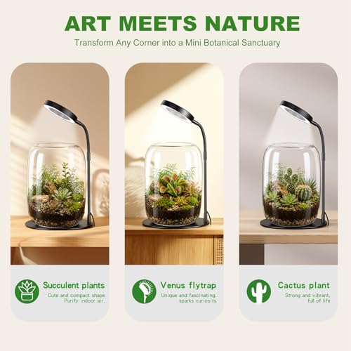 5X Aperture Grow Light for Indoor Plants, Full Spectrum Mini Desk Plant Light with Glass Terrarium, Height Adjustable LED Grow Lamp for Succulents, Moss & Home Office Gift - size: 5X