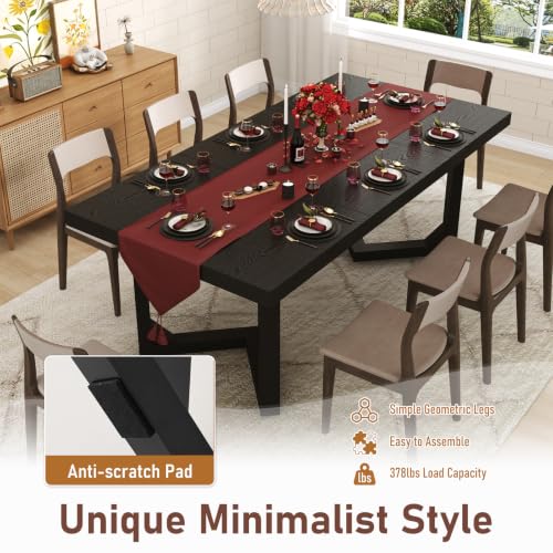 Hlivelood 71 Inch Farmhouse Dining Table, Solid Wood Rustic Kitchen Table, Large Wooden Rectangular Dinner Table for Dining Room, Home Office, Living Room Furniture, Easy Assembly, Black - color: Black
