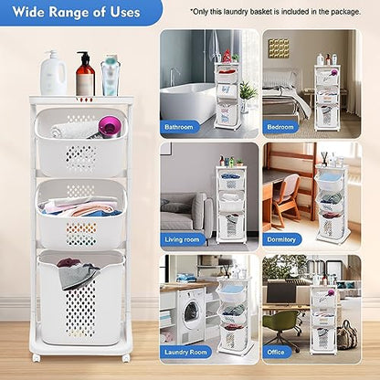 Laundry Basket, Laundry Basket Organizer Sorter Clothes Storage Organizer Shelf Rolling Cart with 4 Wheels, Laundry Hamper Basket Sorter Washing Hamper for Kitchens Bathrooms Bedrooms (3 Tier+White) - style: 3 Tier+White