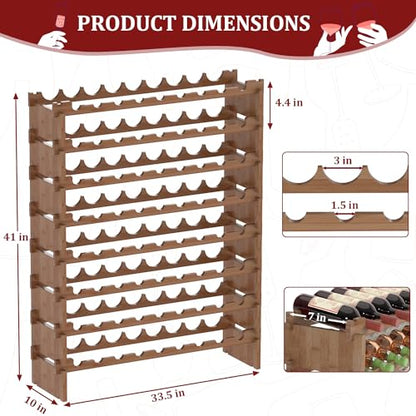 Domax Wine Rack Freestanding Floor - 72 Wine Bottle Holder 8 Tier Stackable Bamboo Wooden Storage Racks for Kitchen, Bar, Pantry and Cellar (Walnut) - color: Walnut