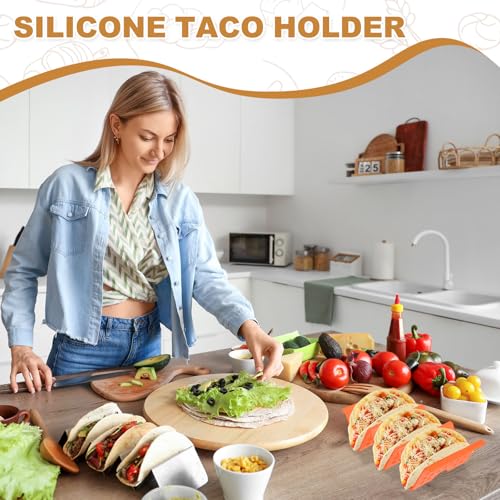 uxcell 6 Pcs Taco Holder Stands, Plastics Hollow Holder Can Hold 3 Soft/Hard Taco Street Tray Plates for Party Supplies Dishwasher and Microwave Safe, Orange - color: Orange