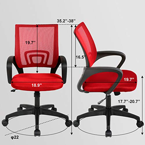 BestOffice Ergonomic Office Chair | Mid-Back Swivel Desk Chair | Red | with Lumbar Support, Adjustable Height & Breathable Backrest | Sponge Seat & Rolling Wheels | for Home, Office | Pack of 1 - color: Red, style: pack of 1