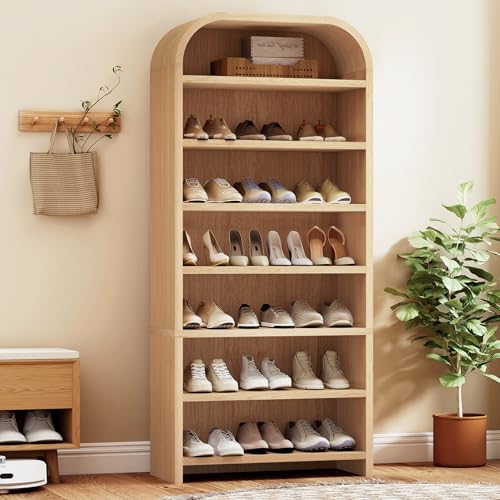 weselon 70" Tall Arched Shoe Cabinet for Entryway, 7-Tier Large Capacity Shoe Storage Organizer for 28 Pairs, Freestanding Wooden Rack with Adjustable Shelves for Boots, Sneakers & Heels (Natural) - color: Natural