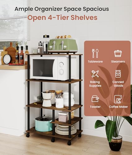 Kitchen Island with Storage, 4-Tier Microwave Cart Table with Wood Top, Small Baker's Rack for Kitchen, Living Room, Balcony, Brown - color: Brown