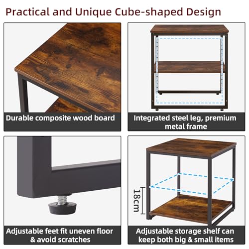Aibiju Small Table Stand 20 Inch, Multi-Functional Side & Printer Accent Table with Storage Shelf, Rustic Brown YD-TM153H - color: Rustic Brown, style: Basic