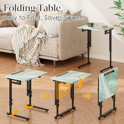 Folding TV Tray Table,Adjustable TV Dinner Table with Sturdy MDF Top,Eating Trays for Living Room with No Assembly Required (Sea Blue,2Pcs) - color: Sea Blue, size: 2PCS